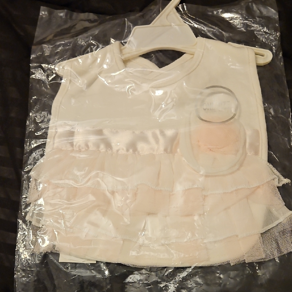 Koala Kids Cream and Pink Ruffled Bib